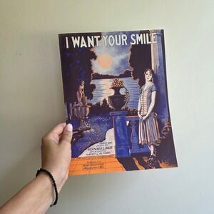 Vintage 1926 I Want Your Smile Sheet Music Art Deco Cover Bernard L Boss Decor